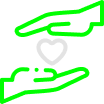 icono verde de dos manos con un corazon