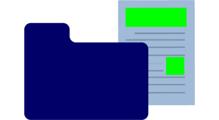 icono de carpeta con papel azul y verde