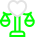 icono verde y gris balanza corazon demostrando justicia