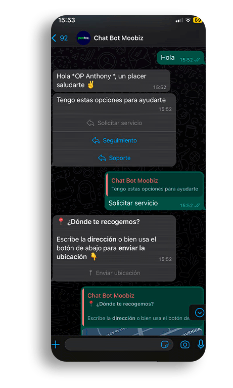 chatbot app taxi Moobiz