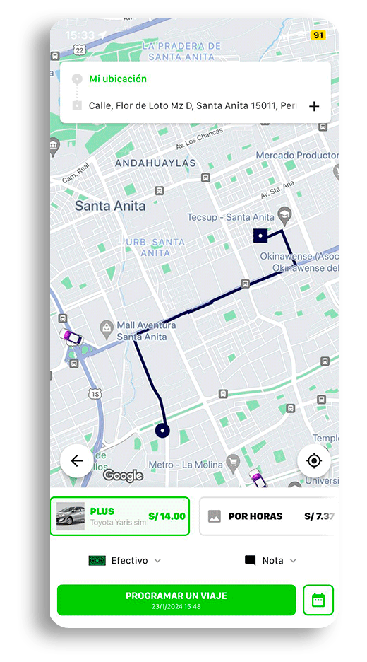 ruta de taxi corporativo por aplicación Moobiz